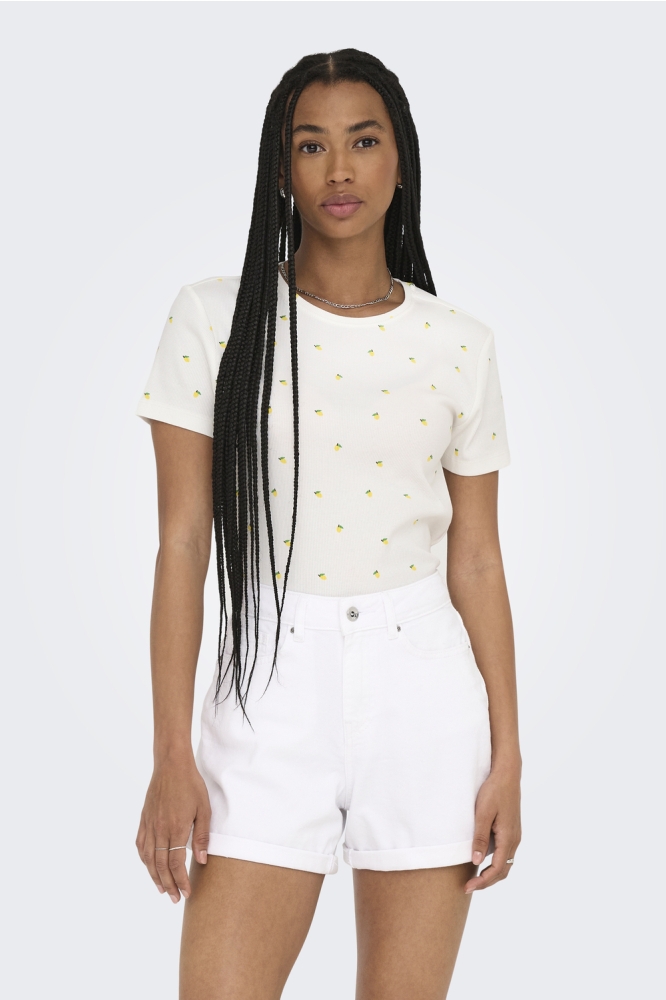 ONLFENJA LIFE SS AOP TOP JRS NOOS 15347986 CLOUD DANCER/LEMONS